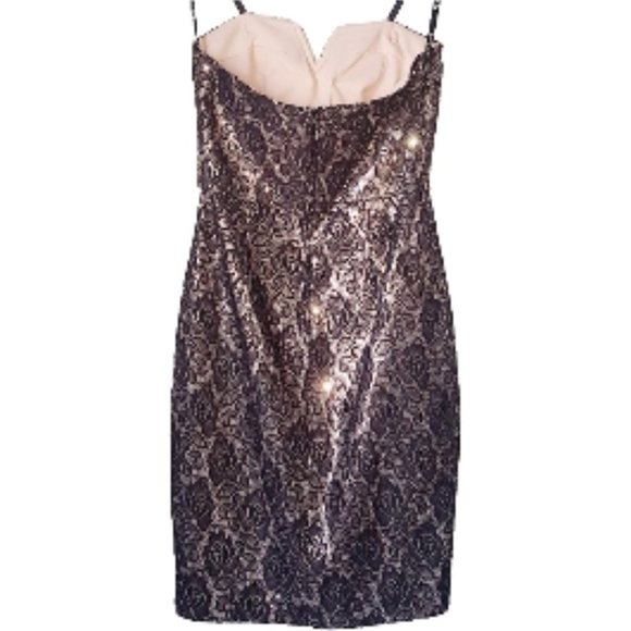 Special Occasion Gold Sequin all over Lace Strapless Dress for Women - Picture 2 of 3